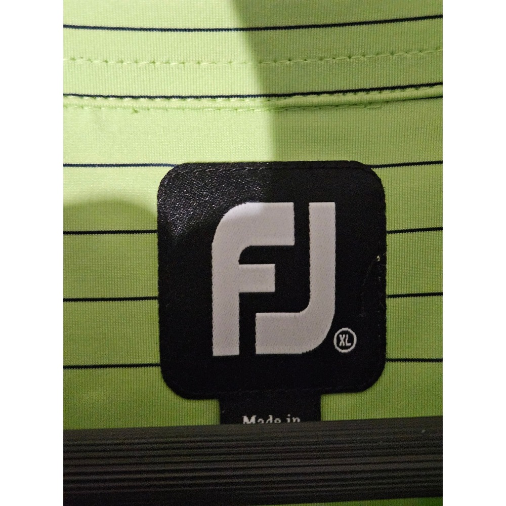 FJ FootJoy Mens Golf Polo Shirt Lime Green Black Stripes Performance XL - Picture 6 of 7